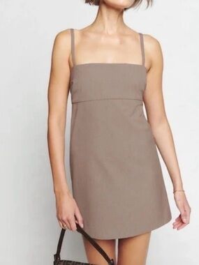Reformation Taupe Square-Neck Mini Dress